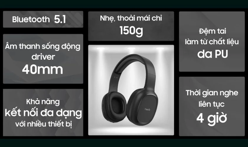 Tai nghe chụp tai Havit H2590BT Pro