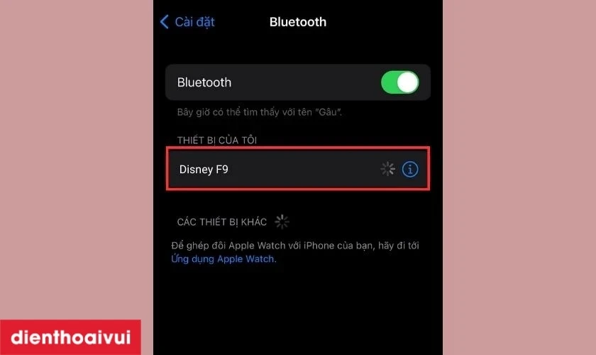 Tìm tên của tai nghe ở mục Bluetooth