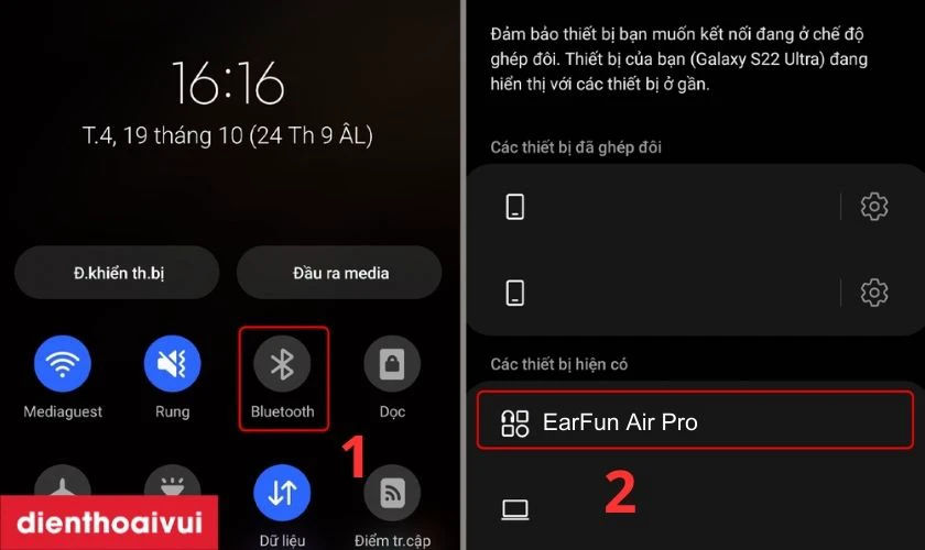 Bật Bluetooth trên điện thoại và dò tìm tai nghe kết nối