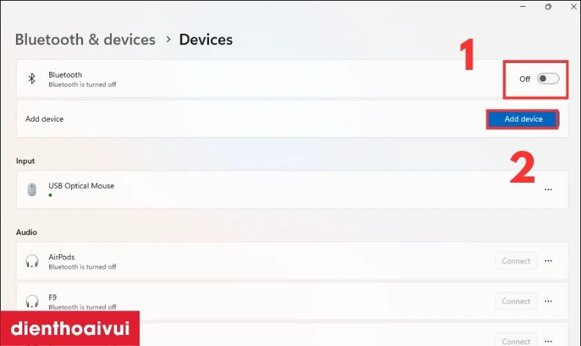 Nhấn bật Bluetooth sau đ&oacute; chọn Add Device