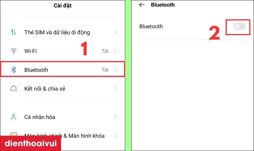 Tại giao diện C&agrave;i đặt, chọn Bluetooth, sau đ&oacute; nhấn bật Bluetooth