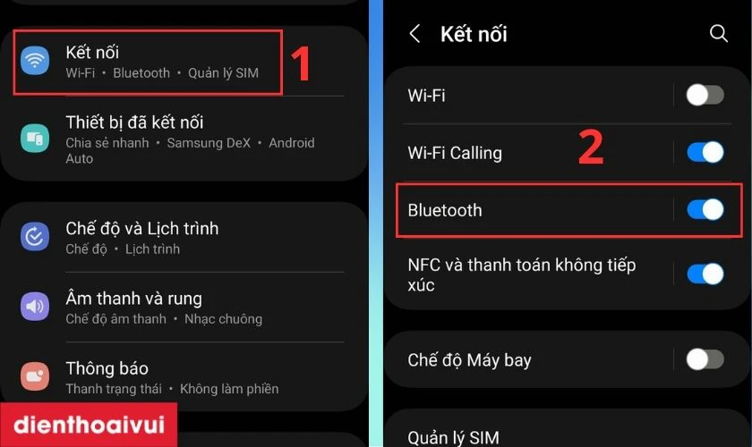 Bật Bluetooth trong ứng dụng C&agrave;i đặt của điện thoại