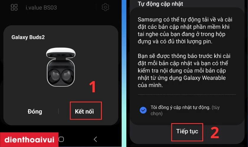 Chọn v&agrave;o Kết nối v&agrave; nhấn Tiếp tục 