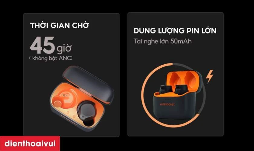 Nhờ thời lượng pin lớn v&agrave; dung lượng pin sạc đến 50mAh