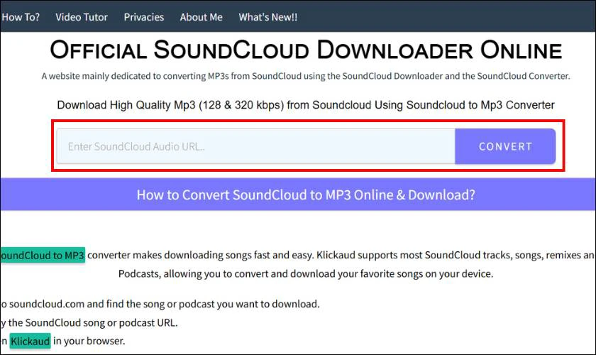 Tải nhạc Soundcloud bằng klickaud.co