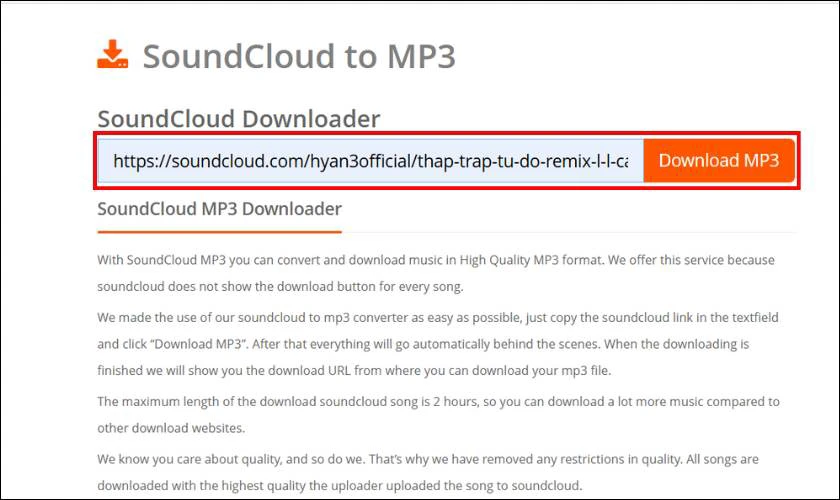 Tải nhạc Soundcloud bằng Soundcloudmp3.org