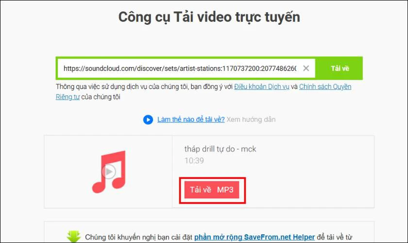 Đợi v&agrave;i gi&acirc;y rồi nhấn Tải về MP3
