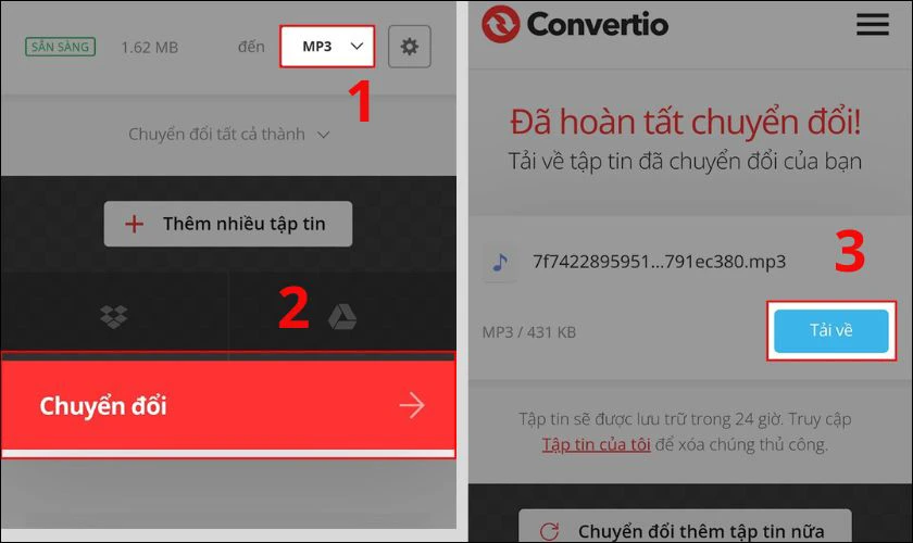 Sau khi hoàn tất, nhấn nút Tải về