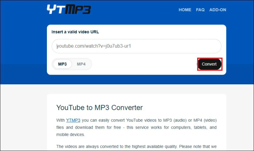 Tải nhạc từ Youtube về MP3 bằng ytmp3.cc