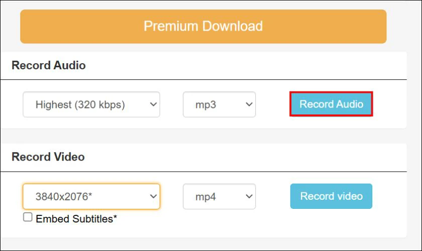 Nhấn v&agrave;o Record Audio