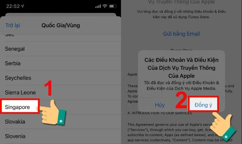Chọn Singapore trong danh s&aacute;ch quốc gia/v&ugrave;ng