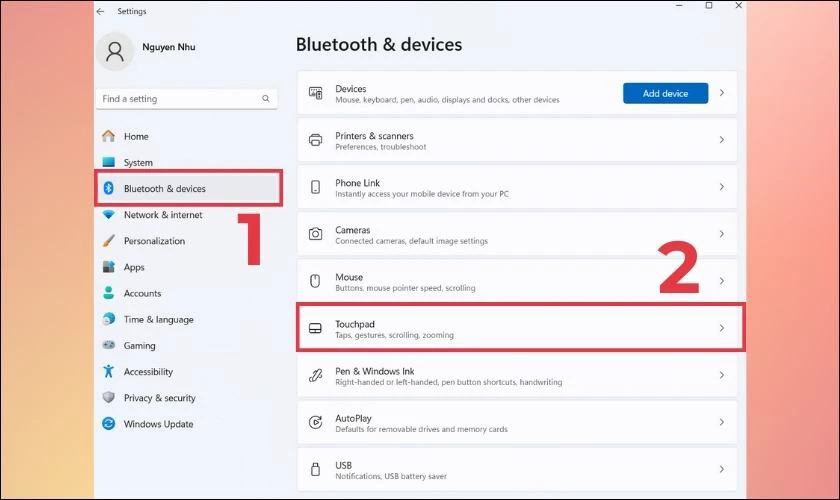 Trong Settings v&agrave; chọn Bluetooth & devices