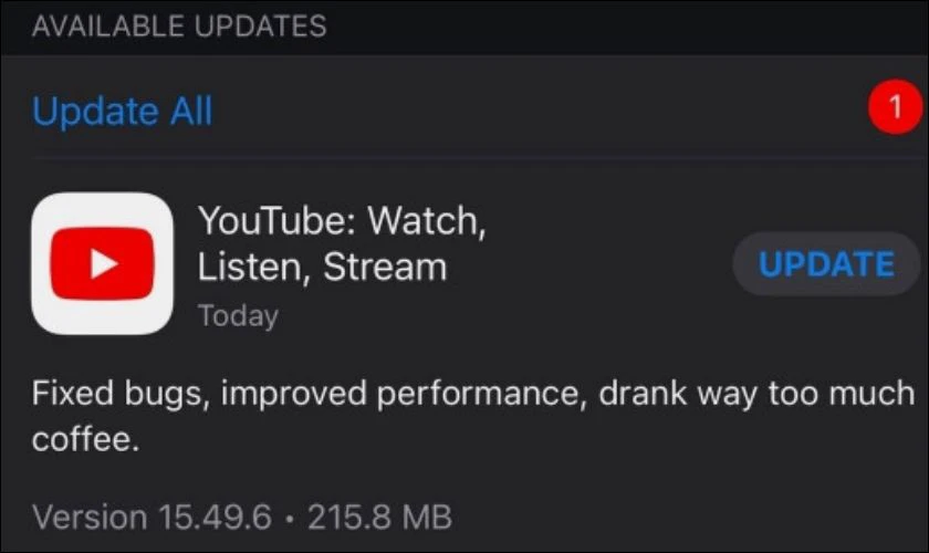 Tại sao kh&ocirc;ng cập nhật được YouTube tr&ecirc;n iPhone?