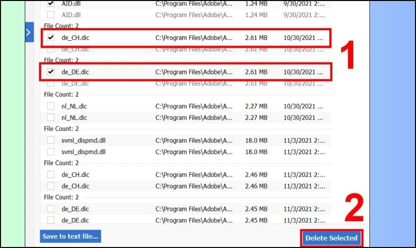Nhấn chọn Delete Selected để xóa