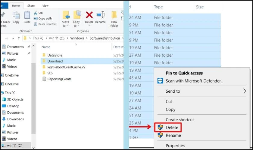 Xóa tập tin cập nhật của Windows Update