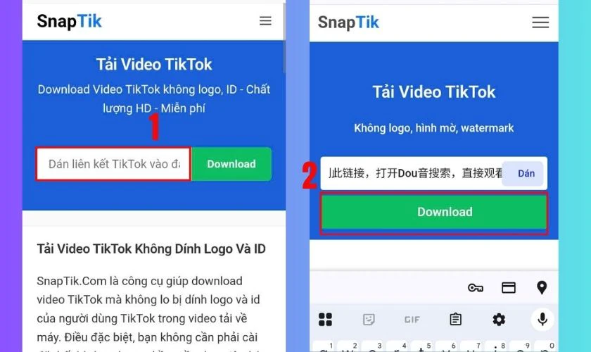 Dán đường link video Douyin đã sao chép vào ô Dán liên kết Douyin tại đây