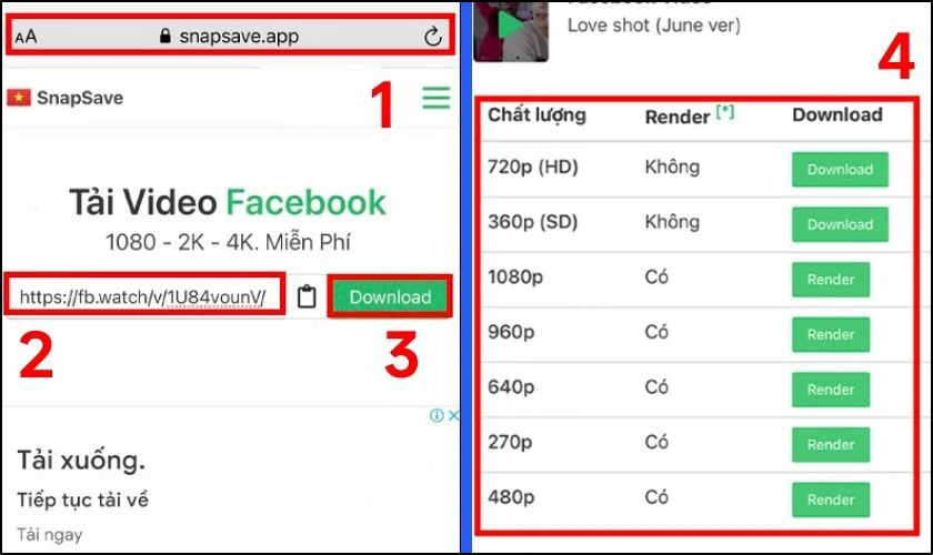 Lựa chọn chất lượng video v&agrave; nhấn giữ v&agrave;o n&uacute;t Download một lần nữa