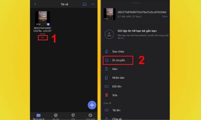 Nhấn v&agrave;o dấu ba chấm ph&iacute;a dưới video, chọn Di chuyển