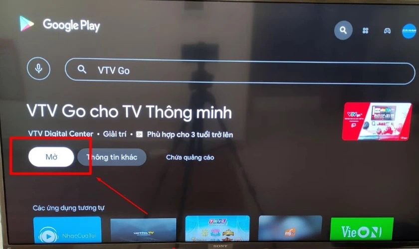 Chọn Mở (Open) để khởi chạy VTV Go và đăng nhập nếu cần