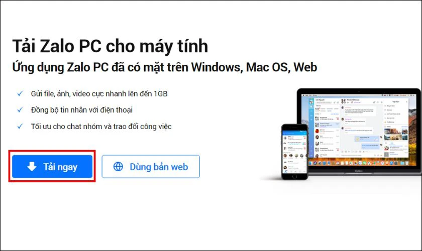 Khi website hiện ra, nút Tải ngay