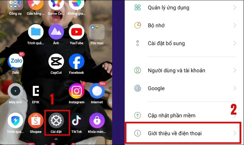 Mở phần C&agrave;i đặt tr&ecirc;n điện thoại Android