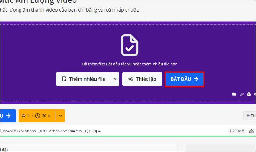 Tiếp theo bạn hãy nhấn vào nút BẮT ĐẦU