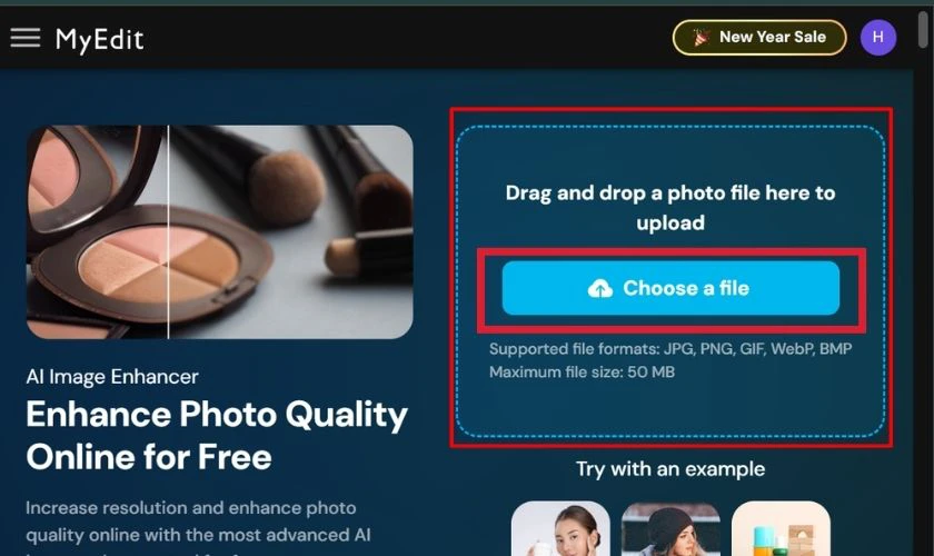 Chọn tải ảnh cần tăng chất lượng l&ecirc;n website