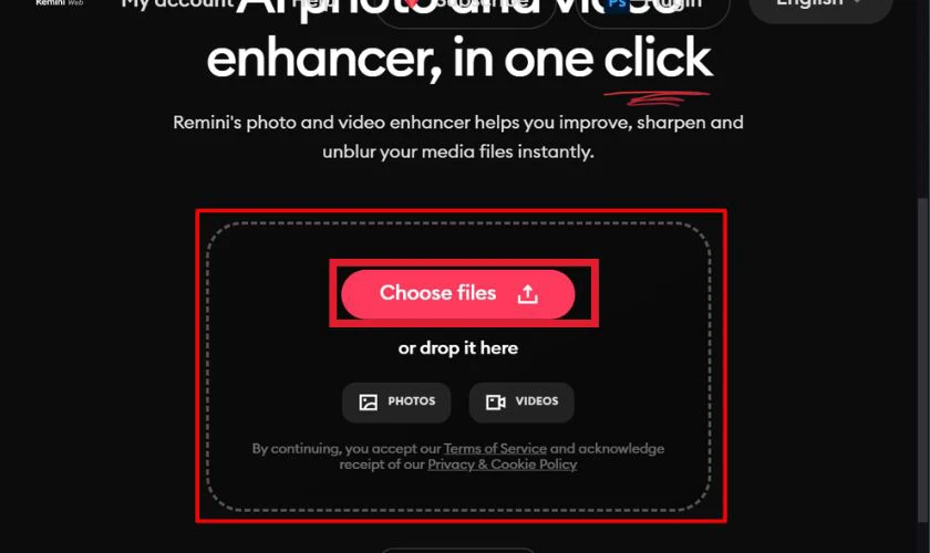 Nhấn v&agrave;o Choose files để tải ảnh l&ecirc;n website
