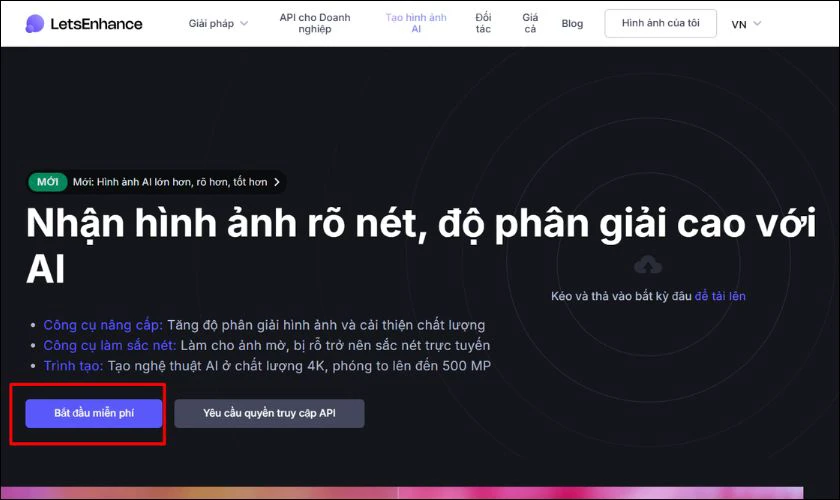 Chọn Bắt đầu miễn ph&iacute; để sử dụng thử t&iacute;nh năng