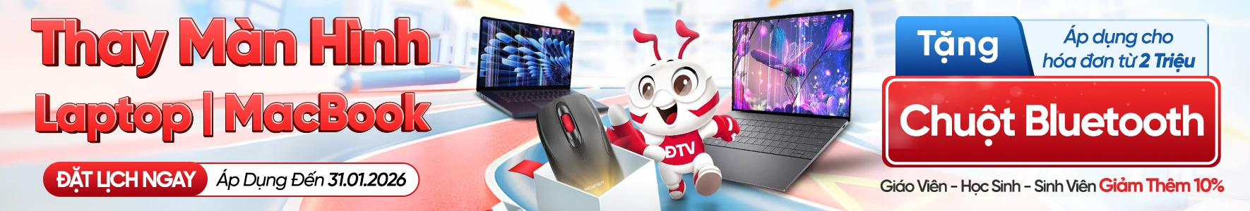 Thông tin chương trình tặng chuột và pin dự phòng khi thay màn hình Laptop và Macbook
