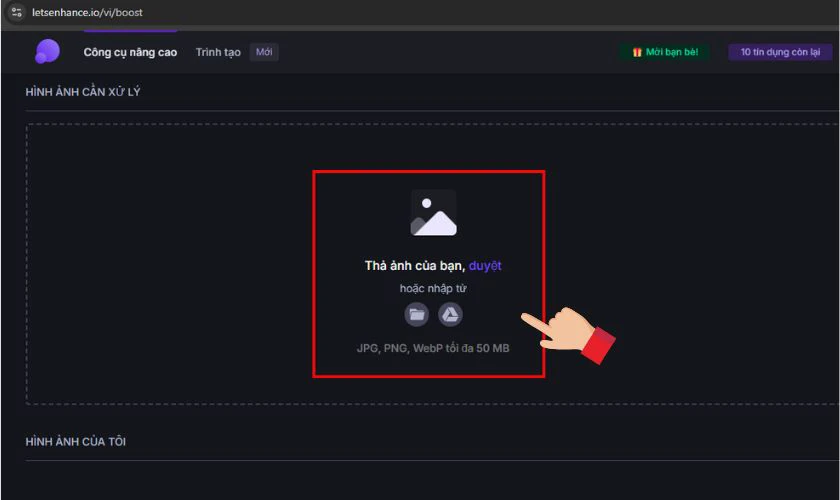 Truy cập trang web Let’s Enhance và Thả ảnh của bạn vào