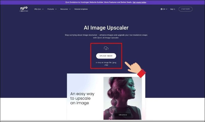 Sau đó bấm chọn Upload Image và chọn ảnh bạn muốn làm rõ nét