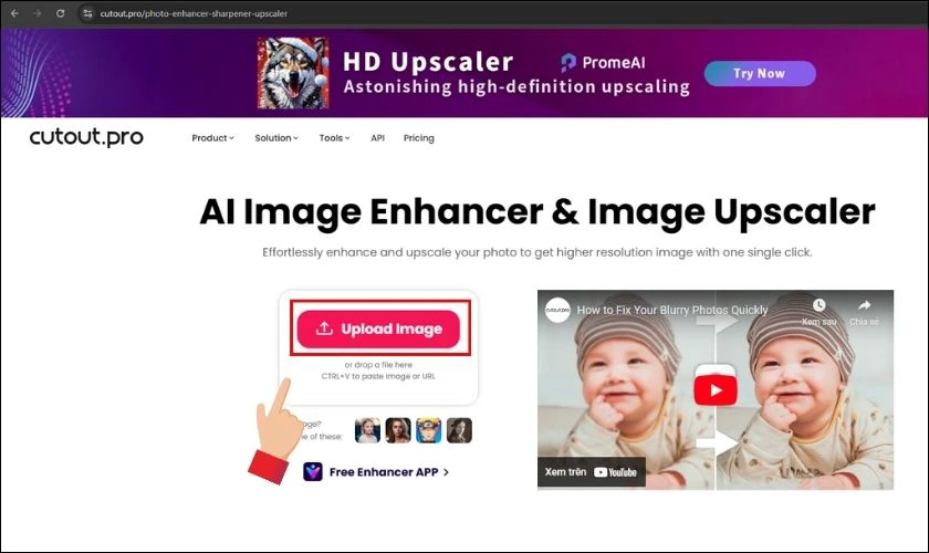 Nhấn chọn vào nút Upload Image