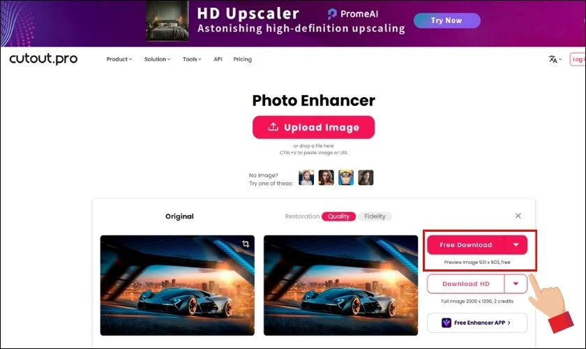 Cách tăng dung lượng ảnh với Cutout Pro