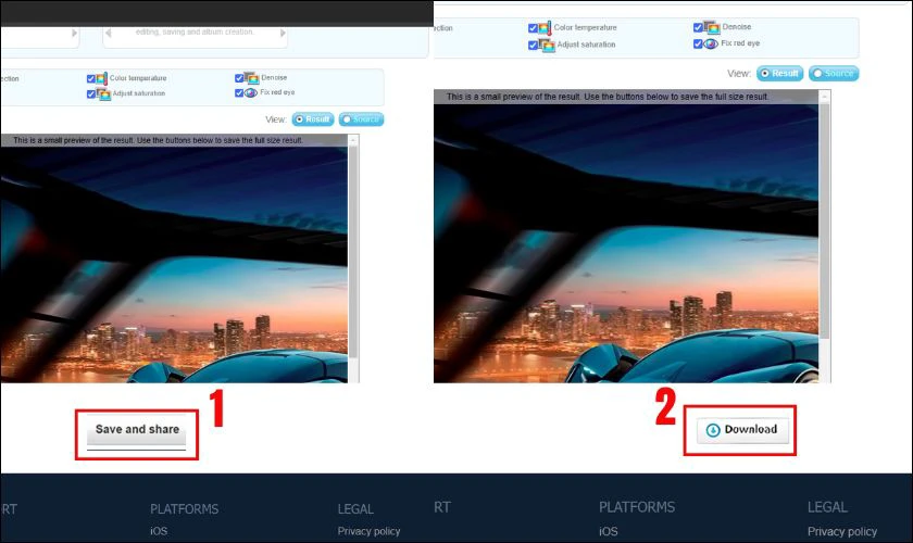 Để lưu ảnh, hãy bấm chọn Save and share, sau đó chọn Download