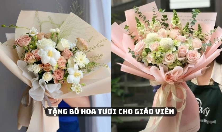 Tặng bó hoa tươi cho giáo viên