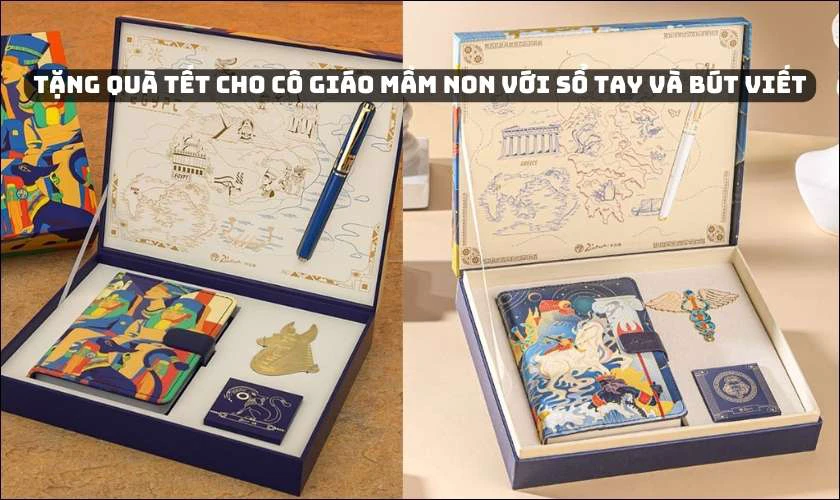 Tặng quà Tết cho cô giáo mầm non với sổ tay và bút viết