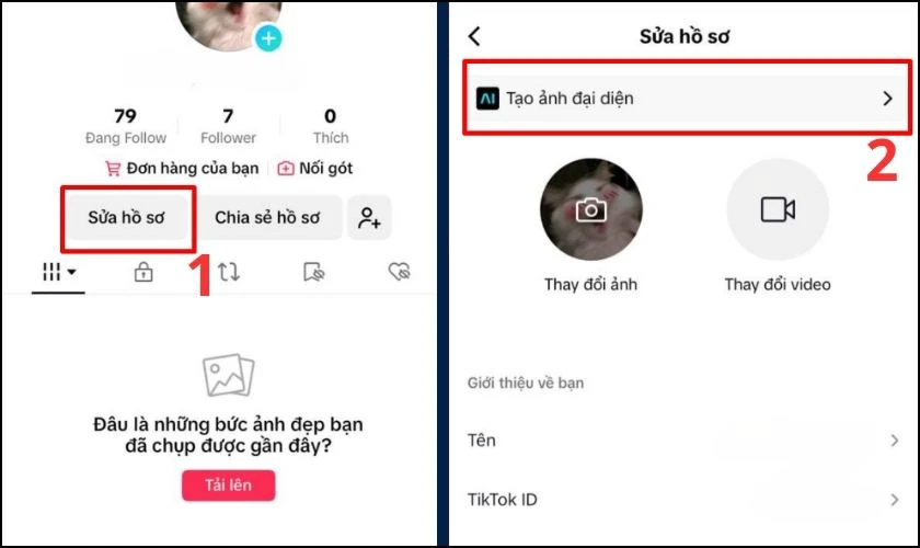 V&agrave;o Sửa hồ sơ, chọn ngay v&agrave;o Tạo ảnh đại diện