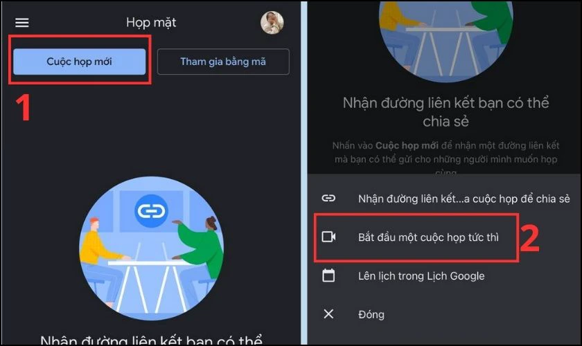 C&aacute;ch tạo cuộc họp Google Meet tức th&igrave; bằng điện thoại chi tiết