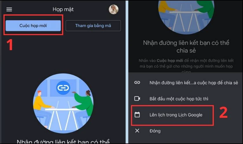 C&aacute;ch tạo link Google Meet cố định lịch bằng điện thoại