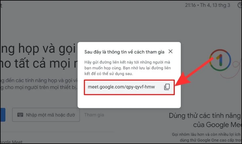 Bạn bấm Copy link của cuộc họp v&agrave; gửi cho những người tham gia cuộc họp