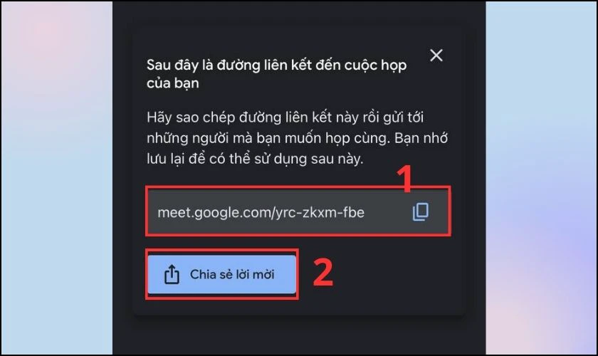 Bạn Copy link cuộc họp Google Meet