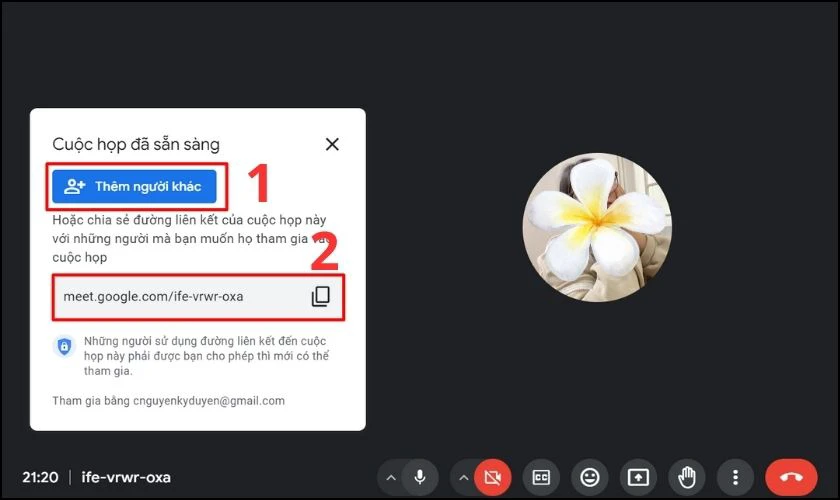 Bạn chọn Th&ecirc;m người kh&aacute;c hoặc Copy link cuộc gọi video