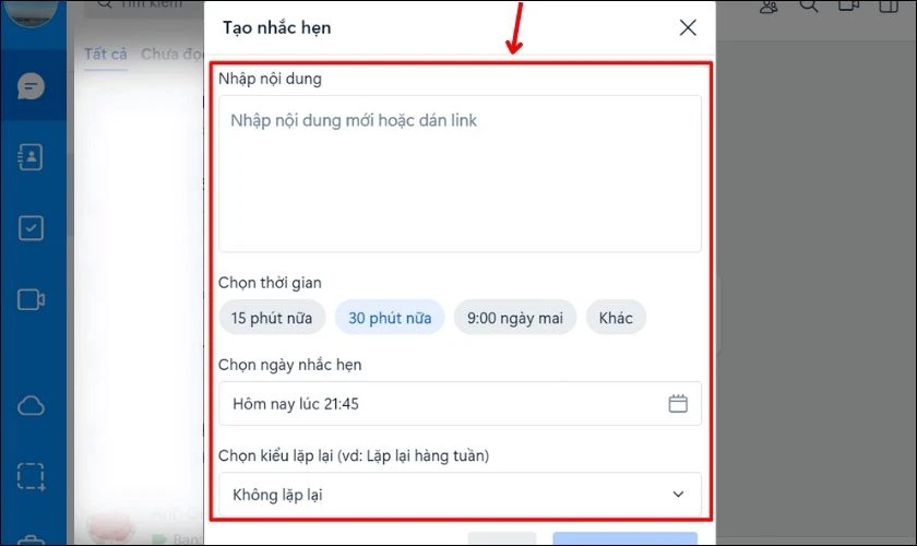 Bạn cần nhập chi tiết nội dung nhắc hẹn