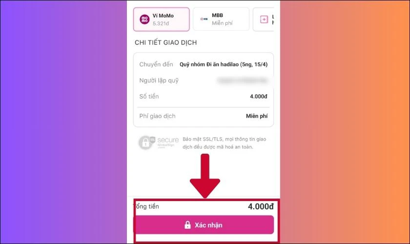 Chọn X&aacute;c nhận để gửi tiền v&agrave;o quỹ