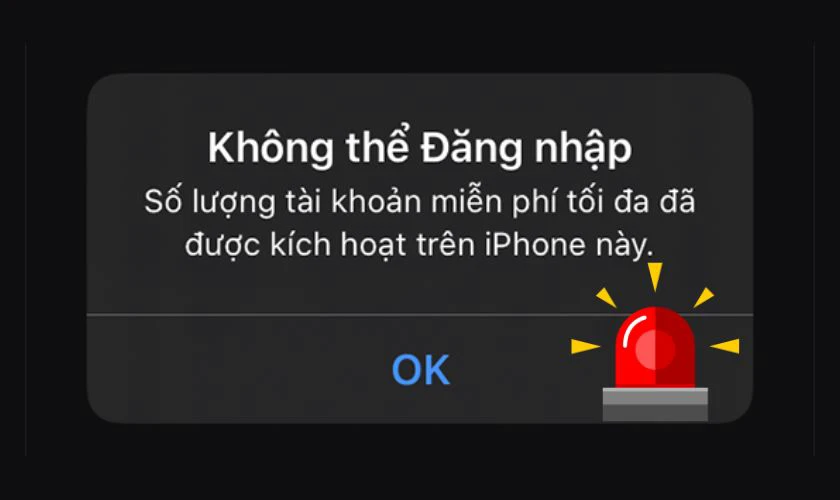 Lỗi số lượng t&agrave;i khoản tối đa đ&atilde; được k&iacute;ch hoạt tr&ecirc;n iPhone n&agrave;y