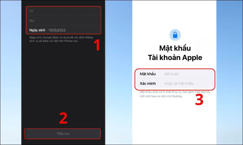 Nhập họ t&ecirc;n, ng&agrave;y sinh v&agrave; địa chỉ email bạn muốn d&ugrave;ng