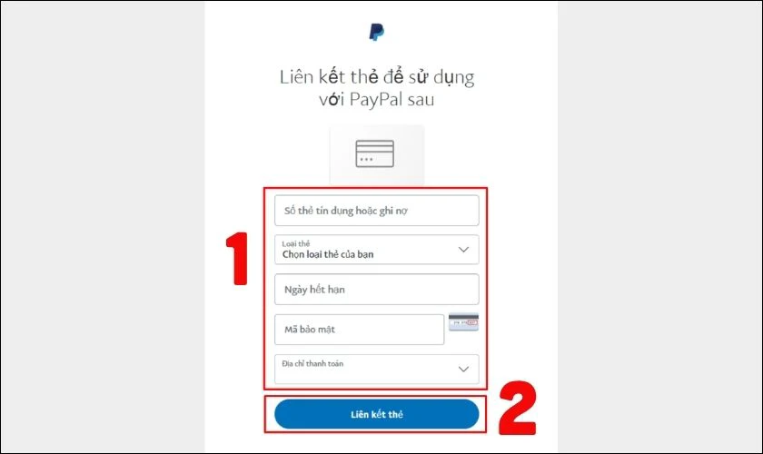 Điền thông tin số thẻ