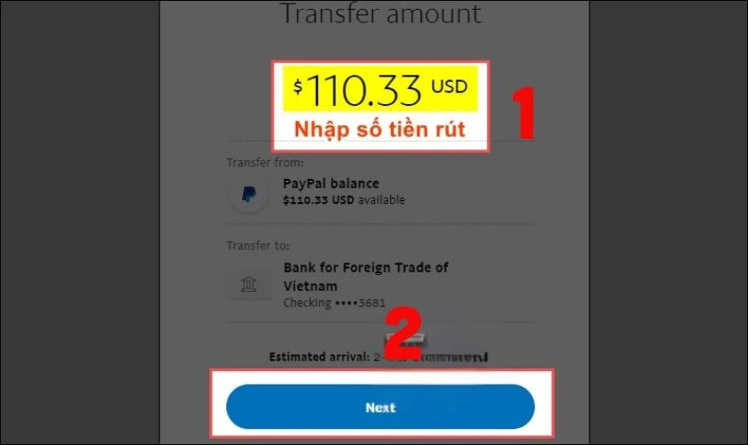 Nhập số tiền muốn rút