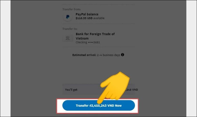 Nhấn nút Transfer để rút tiền
